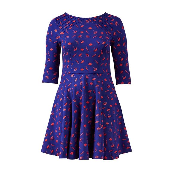 Unique Vintage Dresses & Skirts - Gwynnie Bee Blue Half Sleeve Midi Dress with Red Umbrella Print – 14